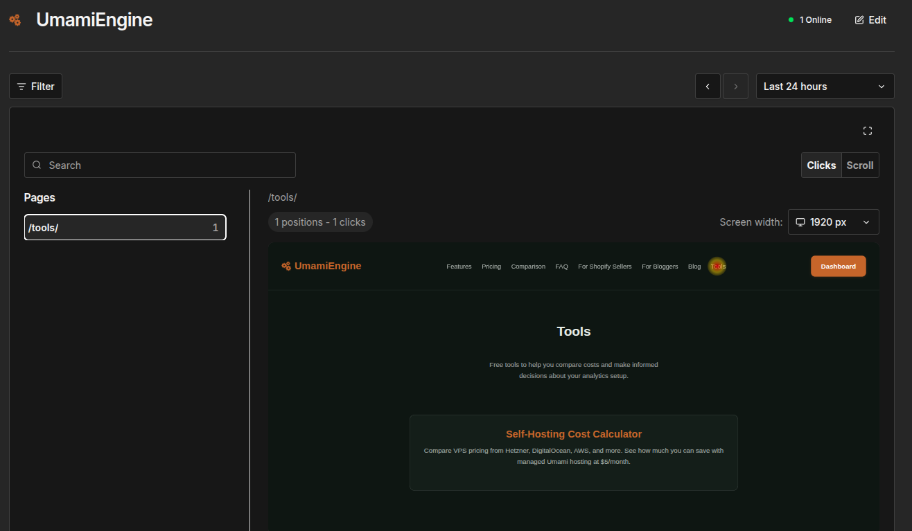 Heatmap of a web page in Umami
